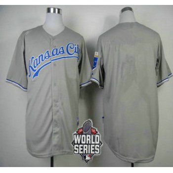 Men's Kansas City Royals Blank Gray Away Baseball Jersey With 2015 World Series Patch