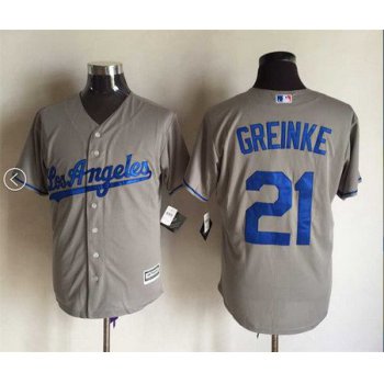 Men's Los Angeles Dodgers #21 Zack Greinke Away Gray 2015 MLB Cool Base Jersey
