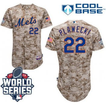 New York Mets #22 Kevin Plawecki Camo Authentic Cool Base Jersey with 2015 World Series Participant Patch