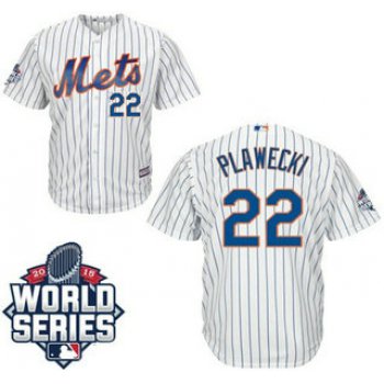 New York Mets #22 Kevin Plawecki Home White Authentic Cool Base Jersey with 2015 World Series Participant Patch