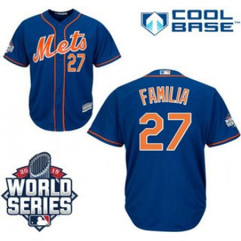 New York Mets #27 Jeurys Familia Blue Orange Authentic Cool Base Jersey with 2015 World Series Participant Patch