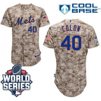 New York Mets #40 Bartolo Colon Camo Authentic Cool Base Jersey World Series Participant Patch