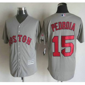 Men's Boston Red Sox #15 Dustin Pedroia Away Gray 2015 MLB Cool Base Jersey