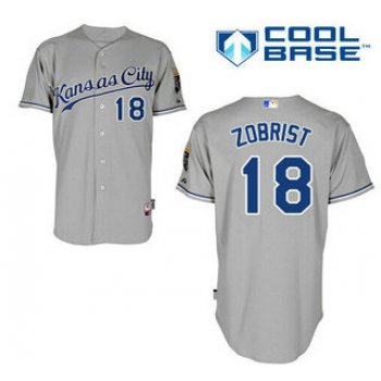 Men's Kansas City Royals #18 Ben Zobrist Away Gray KC MLB Cool Base Jersey