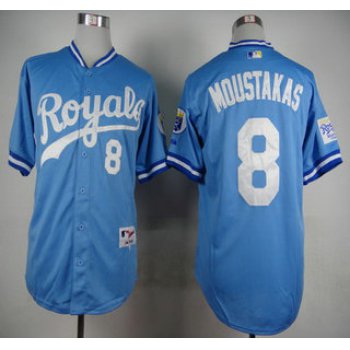 Men's Kansas City Royals #8 Mike Moustakas 1985 Turn Back The Clock Blue Jersey