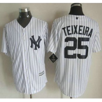 New York Yankees #25 Mark Teixeira 2015 White With Navy Pinstripe Jersey