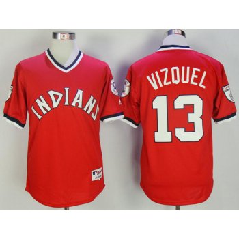Men's Cleveland Indians #13 Omar Vizquel Retired Red Pullover Cooperstown Collection Stitched MLB Majestic Cool Base Jersey