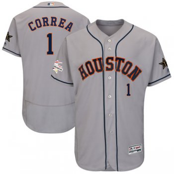 Men's Houston Astros #1 Carlos Correa Majestic Gray 2017 MLB All-Star Game Worn Stitched MLB Flex Base Jersey