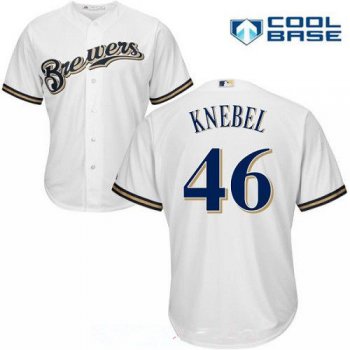 Men's Milwaukee Brewers #46 Corey Knebel All White Home Stitched MLB Majestic Cool Base Jersey