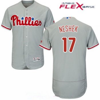Men's Philadelphia Phillies #17 Pat Neshek Gray Road Stitched MLB Majestic Flex Base Jersey