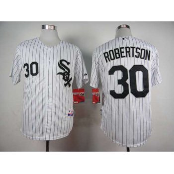 Men's Chicago White Sox #30 David Robertson White With Black Pinstripe Jersey