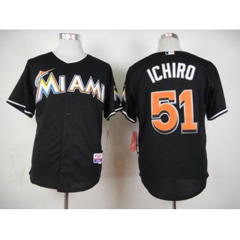 Men's Miami Marlins #51 Ichiro Suzuki Black Jersey