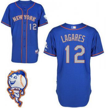 Men's New York Mets #12 Juan Lagares Blue With Gray Jersey W/2015 Mr. Met Patch