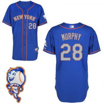 Men's New York Mets #28 Daniel Murphy Blue With Gray Jersey W/2015 Mr. Met Patch