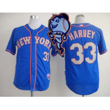 Men's New York Mets #33 Matt Harvey Blue With Gray Jersey W/2015 Mr. Met Patch