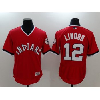 Men's Cleveland Indians #12 Francisco Lindor Red Pullover Stitched MLB Majestic Flex Base Jersey