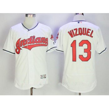 Men's Cleveland Indians #13 Omar Vizquel Retired White Home Stitched MLB Majestic Flex Base Jersey