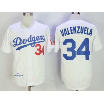 Men's Los Angeles Dodgers #34 Fernando Valenzuela White 1981 Throwback Cooperstown Collection Stitched MLB Mitchell & Ness Jersey