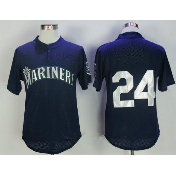 Men's Seattle Mariners #24 Ken Griffey Jr. Navy Blue Throwback Mesh Batting Practice Stitched MLB Mitchell & Ness Jersey