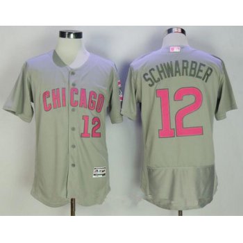 Men's Chicago Cubs #12 Kyle Schwarber Gray with Pink Mother's Day Stitched MLB Majestic Flex Base Jersey