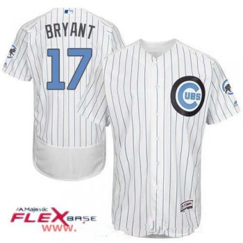 Men's Chicago Cubs #17 Kris Bryant White with Baby Blue Father's Day Stitched MLB Majestic Flex Base Jersey