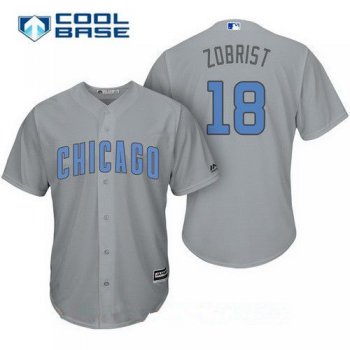 Men's Chicago Cubs #18 Ben Zobrist Gray with Baby Blue Father's Day Stitched MLB Majestic Cool Base Jersey