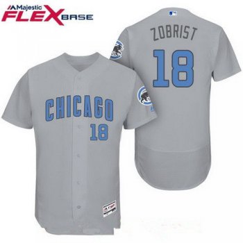 Men's Chicago Cubs #18 Ben Zobrist Gray with Baby Blue Father's Day Stitched MLB Majestic Flex Base Jersey