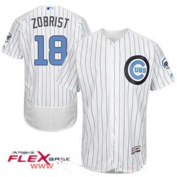 Men's Chicago Cubs #18 Ben Zobrist White with Baby Blue Father's Day Stitched MLB Majestic Flex Base Jersey