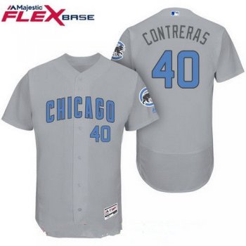 Men's Chicago Cubs #20 Willson Contreras Gray with Baby Blue Father's Day Stitched MLB Majestic Flex Base Jersey