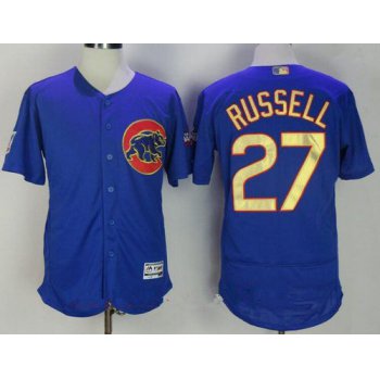 Men's Chicago Cubs #27 Addison Russell Royal Blue World Series Champions Gold Stitched MLB Majestic 2017 Flex Base Jersey