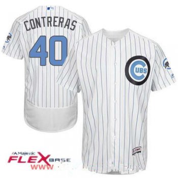 Men's Chicago Cubs #40 Willson Contreras White with Baby Blue Father's Day Stitched MLB Majestic Flex Base Jersey