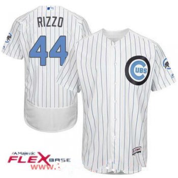 Men's Chicago Cubs #44 Anthony Rizzo White with Baby Blue Father's Day Stitched MLB Majestic Flex Base Jersey