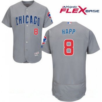 Men's Chicago Cubs #8 Ian Happ Gray Road Stitched MLB Majestic Flex Base Jersey