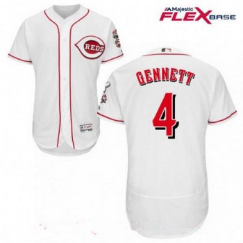 Men's Cincinnati Reds #4 Scooter Gennett White Home Stitched MLB Majestic Flex Base Jersey