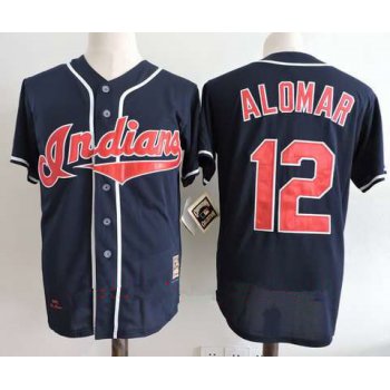 Men's Cleveland Indians #12 Roberto Alomar Navy Blue Throwback 1995 World Series Patch Stitched MLB Cooperstown Collection Jersey