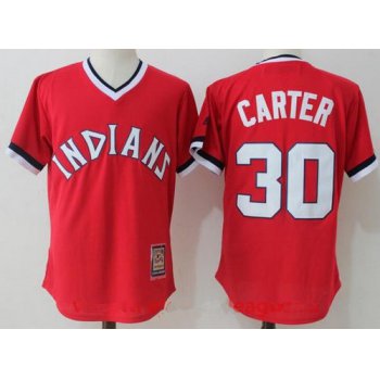 Men's Cleveland Indians #30 Joe Carter Retired Orange Pullover Stitched MLB Majestic Cool Base Cooperstown Collection Jersey