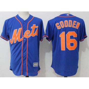 Men's New York Mets #16 Dwight Gooden Retired Royal Blue with Orange Stitched MLB Majestic Cool Base Jersey