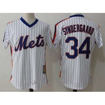 Men's New York Mets #34 Noah Syndergaard White Pullover Stitched MLB Majestic Cooperstown Collection Jersey
