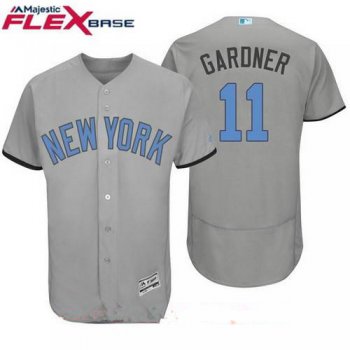 Men's New York Yankees #11 Brett Gardner Name Gray With Baby Blue Father's Day Stitched MLB Majestic Flex Base Jersey