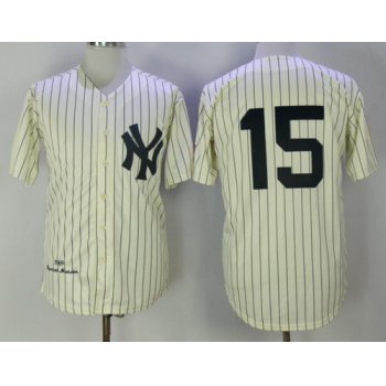 Men's New York Yankees #15 Thurman Munson Cream Pinstripe 1969 Throwback Cooperstown Collection Stitched MLB Mitchell & Ness Jersey