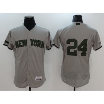 Men's New York Yankees #24 Gary Sanchez Gray With Green Memorial Day Stitched MLB Majestic Flex Base Jersey