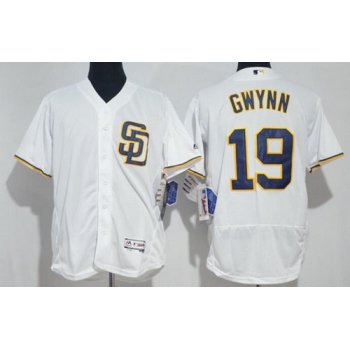 Men's San Diego Padres #19 Tony Gwynn Retired White Home Stitched MLB 2016 Majestic Flex Base Jersey
