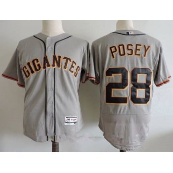 Men's San Francisco Giants #28 Buster Posey Gray Gigantes Stitched MLB Majestic Flex Base Jersey