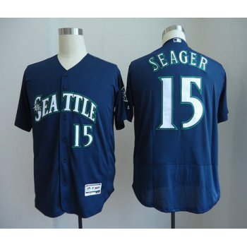 Men's Seattle Mariners #15 Kyle Seager Navy Blue Stitched MLB Majestic Flex Base Jersey