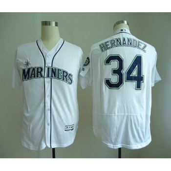 Men's Seattle Mariners #34 Felix Hernandez White Home Stitched MLB Majestic Flex Base Jersey