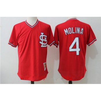 Men's St. Louis Cardinals #4 Yadier Molina Red Throwback Mesh Batting Practice Stitched MLB Mitchell & Ness Jersey