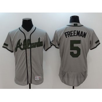 Men's Atlanta Braves #5 Freddie Freeman Gray With Green Memorial Day Stitched MLB Majestic Flex Base Jersey