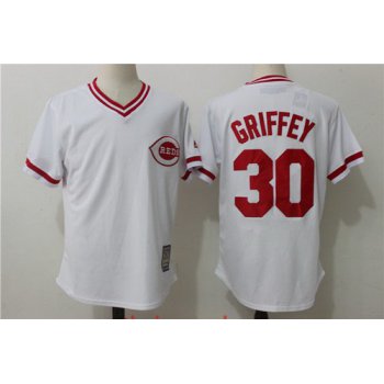 Men's Cincinnati Reds #30 Ken Griffey Jr Retired White Pullover Stitched MLB Majestic Cooperstown Collection Jersey