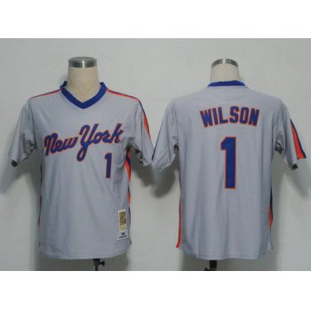 New York Mets #1 Mookie Wilson 1987 Gray Throwback Jersey