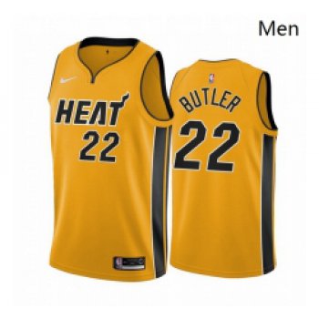 Men Miami Heat 22 Jimmy Butler Yellow NBA Swingman 2020 21 Earned Edition Jersey